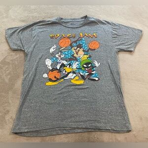 Space Jam Looney Tunes Shirt Men’s L Gray Basketball Graphic Tee Bugs Daffy